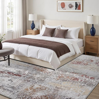 Toneed Abstract Area Rug 6x9 Modern Washable Rug Soft Non Slip Rug Low Pile for Bedroom Living Room Dining Room Taupe Grey Brown