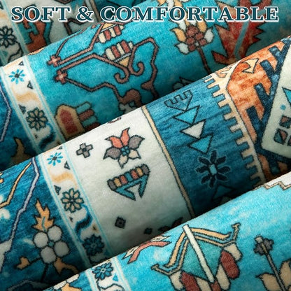 SERISSA Boho Area Rug 5x7 Blue, Washable Rugs for Living Room, Ultra Soft Non-Slip Bedroom Rug Print Distressed Vintage Tribal Farmhouse Carpet Rug for Dining Room Dorm Office Home Decor
