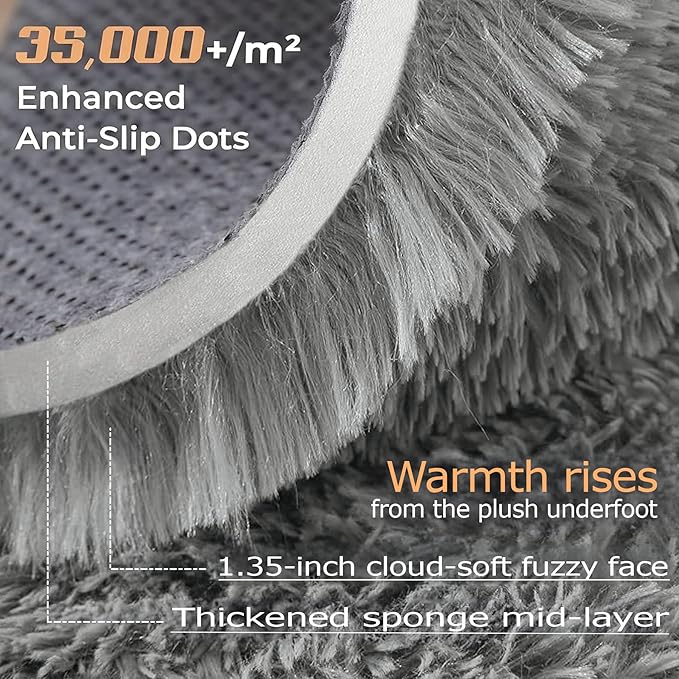 6x9 Area Rug for Living Room: Fluffy Shag Soft Washable Rugs Large Fuzzy Plush Indoor Carpet for Bedroom Nursery Playroom Kids Girls Boys Room (Grey, 6'x9')