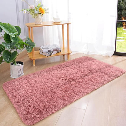 Chicrug Soft Runner Rug for Bedroom Living Room Plush Fluffy Rug 2x4 Feet, Shag Furry Runner Carpet Non Shedding for Nursery Children Kids Girls Room Home Decorative, Blush