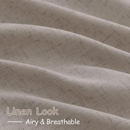 Nanspring Stone Beige Linen Curtains 84 Inches Long for Living Room Light Filtering Semi Sheer Curtain Back Tab Simple Modern Elegant Farmhouse Luxury Drapes for Bedroom Office 52x84,2 Panels