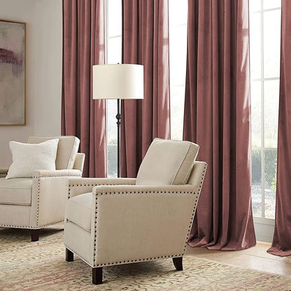 RYB HOME Wild Rose Pink Velvet Curtains 90 inches Long - Super Soft Girl Bedroom Window Decorative Drapes Thermal Insulated Room Darkening Curtains for Guest Room, 2 Panels