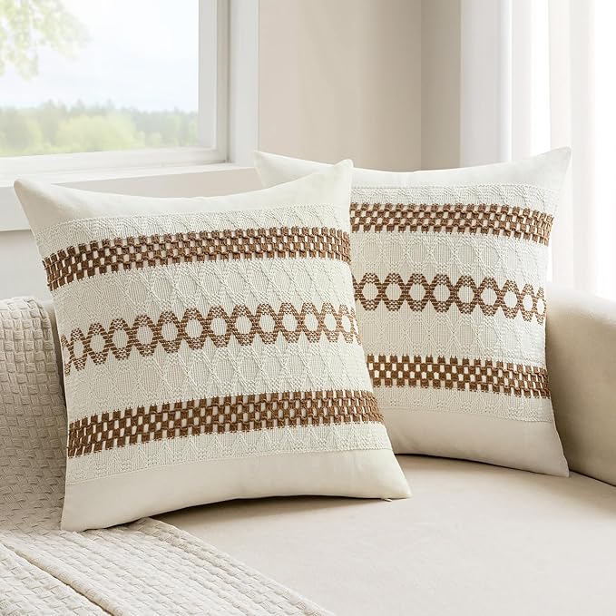 MIULEE Set of 2 Coco Brown Boho Decorative Pillow Covers 20x20 Inch Farmhouse Rustic Couch Throw Pillows Modern Spring Cotton Cushion Covers Retro Cute Macrame Woven Home Decor for Bed Sofa Chair