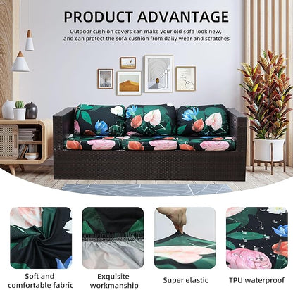 Outdoor Cushion Covers Set,8PCS Patio Furniture Couch Seat Slipcovers, Replacement for Sofa Sectional Chair(Cover，Only)