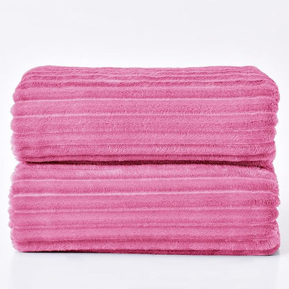 BEDELITE Fleece Blanket King Size – 3D Ribbed Jacquard Soft and Warm Decorative Fuzzy Blankets – Cozy, Fluffy, Plush Lightweight Throw Blankets for Couch, Bed, Sofa(Hot Pink, 108x90 inches)