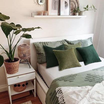 Topfinel Christmas Decorative Throw Pillow Covers Green Series,Winter Fluffy Corduroy Striped Euro Pillows Shams for Couch Bed Bedroom,Western Modern Hunter Green Pillowcase 24x24 Inch Set of 4