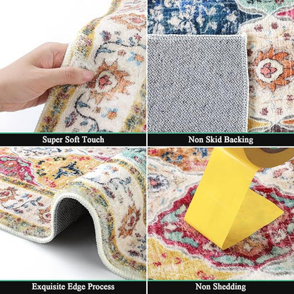 HEBE Hallway Runner Rug 2'8''x12' Washable Vintage Distressed Area Rugs Non Slip Laundry Rug Runner Boho Floor Carpet Runners for Hallways Entryway Laundry Room Kitchen Bathroom