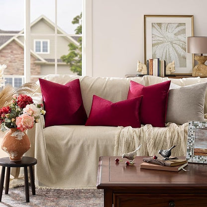 GIGIZAZA Burgundy Pillow Covers 22x22: Pack of 2 Throw Pillows Soft Solid Covers - Velvet Decorative Couch Big Cushion Covers Used for Chrismas Room Decor,Living Room,Bedroom,Sofa