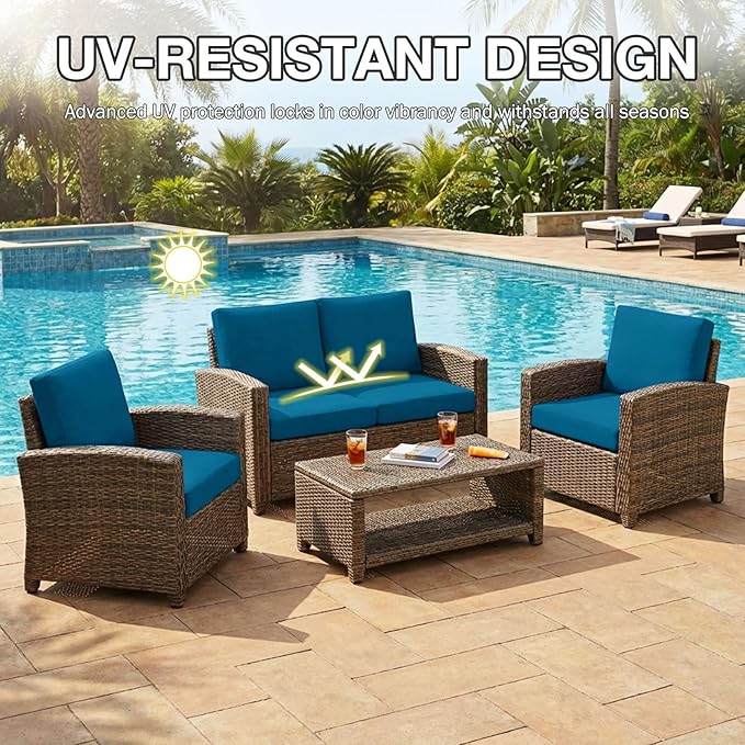 hyha 14Pcs Patio Cushion Covers, Stretch Outdoor Couch Cushion Covers, Washable Outdoor Chair/Sofa Slipcovers for Patio Furniture Cushions Protector with Elastic Bottom(Peacock Blue,Cover Only)
