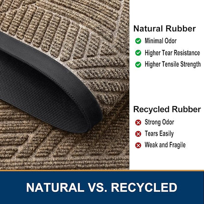 Smiry Front Door Mat Outside Entrance, Heavy Duty Sturdy Natural Rubber Doormat, Trap Dirt and Moisture, Easy Clean Low Profile Mats for Indoor Outdoor Entry, Irregular Triangle (29.5x17, Taupe)