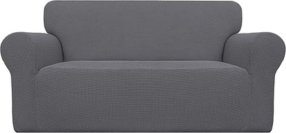 Easy-Going Stretch Oversized Loveseat Slipcover 1-Piece Sofa Cover Furniture Protector Couch Soft with Elastic Bottom for Kids Polyester Spandex Jacquard Fabric Small Checks Grey