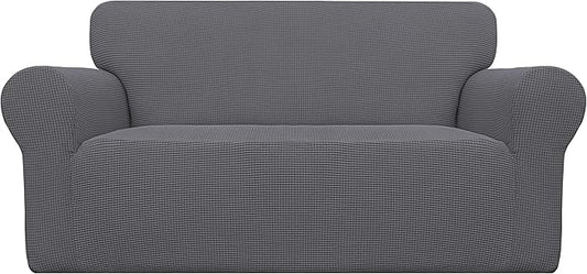 Easy-Going Stretch Oversized Loveseat Slipcover 1-Piece Sofa Cover Furniture Protector Couch Soft with Elastic Bottom for Kids Polyester Spandex Jacquard Fabric Small Checks Grey