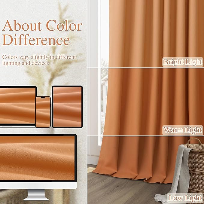 Guken Orange 100% Blackout Linen Curtains 84 Inch Length 2 Panels Set for Living Room Bedroom Back Tab Thermal Insulated Black Out Drapes Room Darkening Farmhouse Window Curtains 84 Inches Long