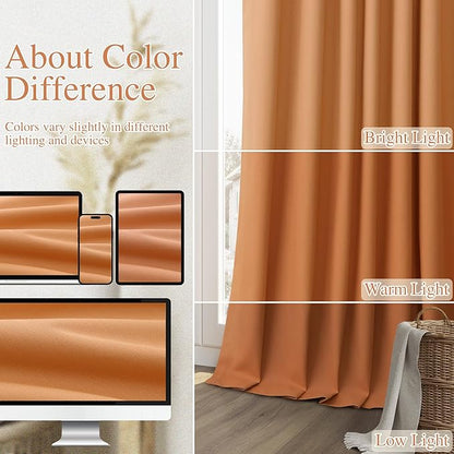 Guken Orange 100% Blackout Linen Curtains 84 Inch Length 2 Panels Set for Living Room Bedroom Back Tab Thermal Insulated Black Out Drapes Room Darkening Farmhouse Window Curtains 84 Inches Long