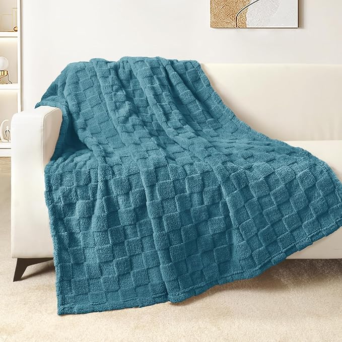 Exclusivo Mezcla Fleece Throw Blanket for Couch,Super Soft and Warm Lightweight Checkered Pattern Blanket for All Seasons, 50x60 Inches, Slate Blue