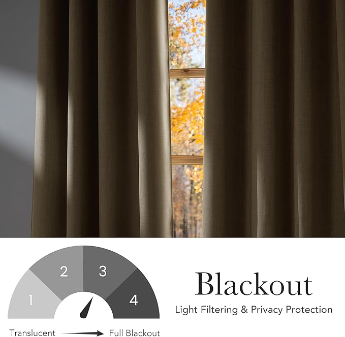 NICETOWN Oatmeal Faux Linen Room Darkening Rod Pocket Curtains 63 inch Length, W42 x L63, Light Blocking Thermal Insulated Noise Reducing Drapes for Bedroom Living Room Farmhouse Decor, 2 Panels