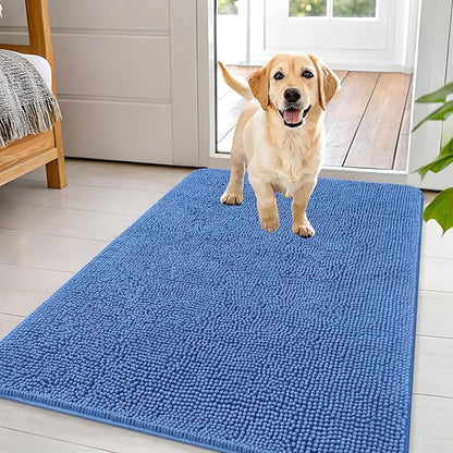 OLANLY Dog Door Mat for Muddy Paws 44x32, Absorbs Moisture and Dirt, Absorbent Non-Slip Washable Doormat, Quick Dry Chenille Mud Mat, Entry Indoor Entryway Carpet for Inside Floor, Cornflower Blue