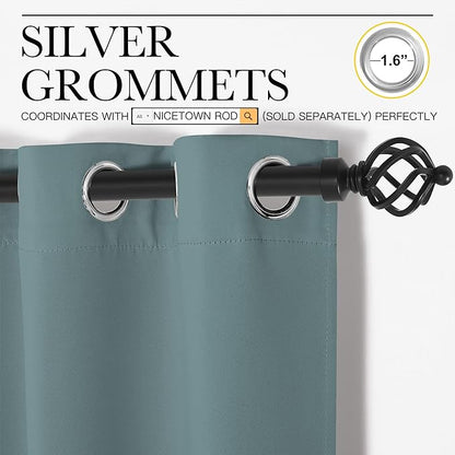 NICETOWN Modern Blackout Curtains Noise Reducing, Thermal Insulated and Privacy Room Darkening Drape Panels for Boy's Guest Room Door Small Short Window (Greyish Blue, 2 Panels, W34 x L63 -Inch)