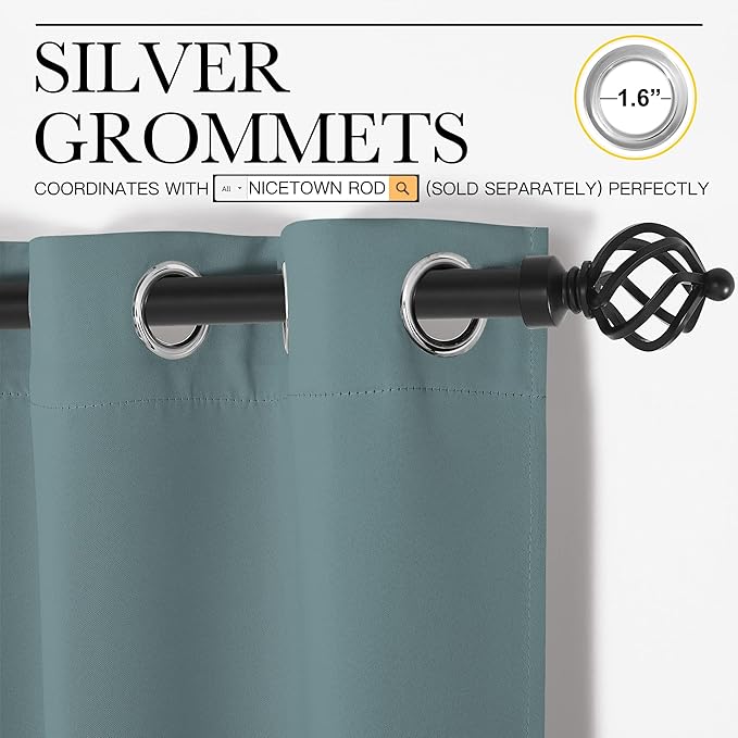 NICETOWN Modern Blackout Curtains Noise Reducing, Thermal Insulated and Privacy Room Darkening Drape Panels for Boy's Guest Room Door Window (Greyish Blue, 2 Panels, W55 x L78 -Inch)