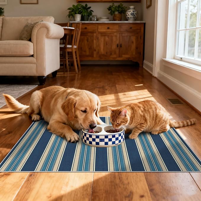 Front Door Mat Outside Entrance - 2x3 Striped Non-Slip Washable Welcome Doormat Indoor Outdoor Entrance Navy Blue Coastal Rug Small Throw Rugs for Entryway Bedroom Kitchen Front Porch Decor