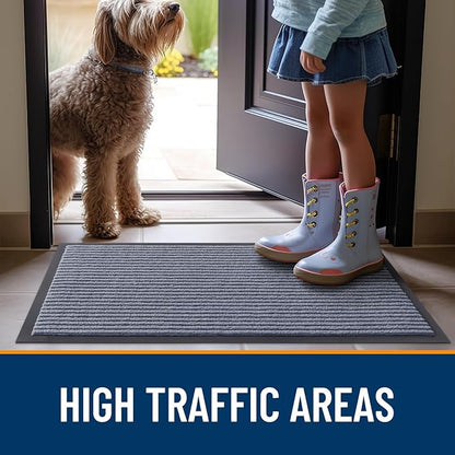OLANLY Front Door Mat Indoor Outdoor Entrance, 2-Pack 59 x 23 Inch, Waterproof Heavy Duty Doormat, Fade Resistant, Low Profile, Easy Clean Patio Porch Welcome Floor Mats for Entry, Ash Grey