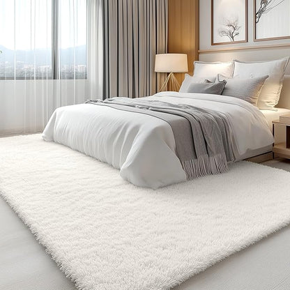 OLANLY 7x12 Machine Washable Large Area Rugs for Living Room, Bedroom, Soft Fluffy Shaggy Bedside Rug, Indoor Floor Carpet for Kids Girls and Boys, Dorms, Nursery, Home Decor Aesthetic, Ivory