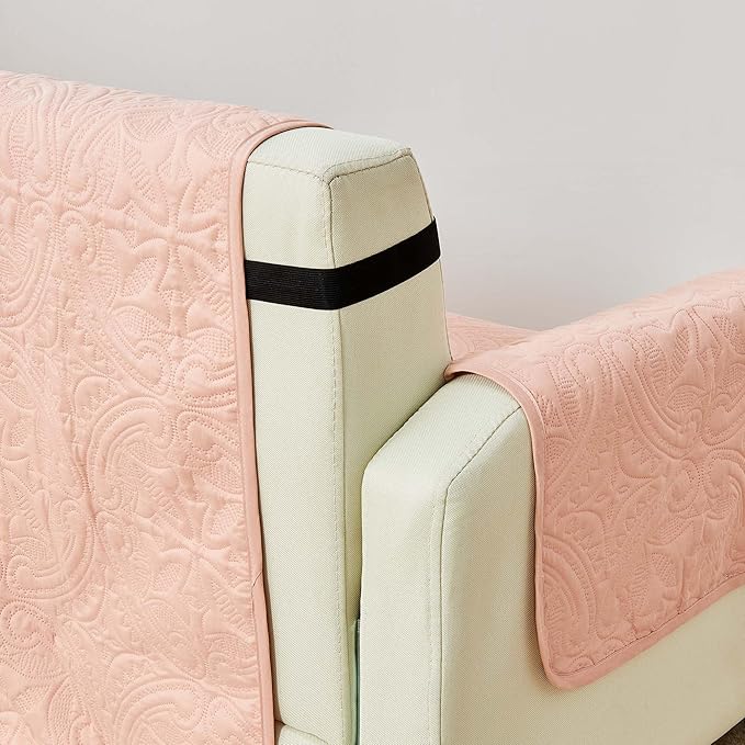 Great Bay Home Reversible Loveseat Cover - Washable Slipcover Furniture Protector with Elastic Straps - Perfect for Kids & Pets - Quilted & Stitched Detail (Dusty Rose/Taupe)