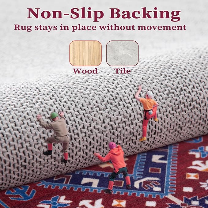 SERISSA Area Rug 3x5 Boho Rugs for Bedroom, Washable Non-Slip Living Room Rug, Ultra Soft Print Distressed Vintage Burgundy Navy Rug Low-Pile Throw Carpet for Entry Kitchen Nursery Dorm Decor
