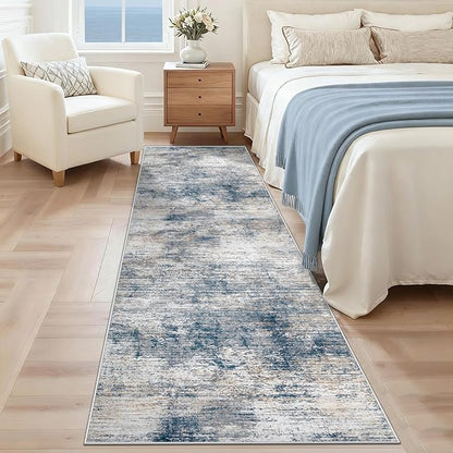 XLUEZ 2x8 Runner Rug for Hallway, Washable Modern Abstract Runner Rugs Neutral Soft Non Slip Kids Rug Stain Resistant Indoor Runners for Entryway Bedroom Kitchen Laundry Room(BlueWhite, 2'x8')