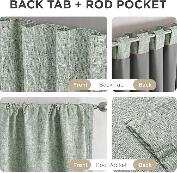 Joydeco Linen Blackout Curtains for Bedroom - 100% Light Blocking 1 Panels, Sage Green Drapes 100" W x 120" L, Thermal Insulated Room Darkening Curtains for Living Room, Rod Pocket & Back Tabs