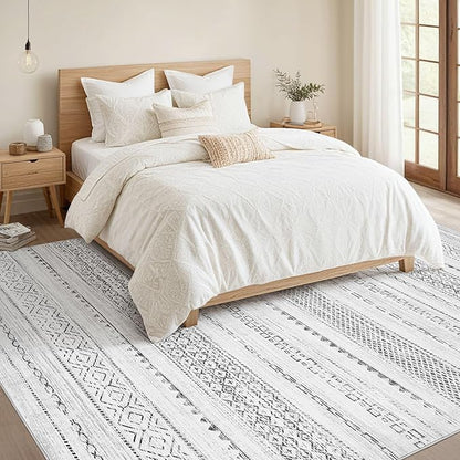 Nakagishi 9x12 Area Rug Living Room: Washable Boho Large Neutral Modern Soft Farmhouse Rugs Stain Resistant Indoor Floor Non-Slip Carpet for Bedroom Nursery Kids Playroom Office Dining Room- Grey