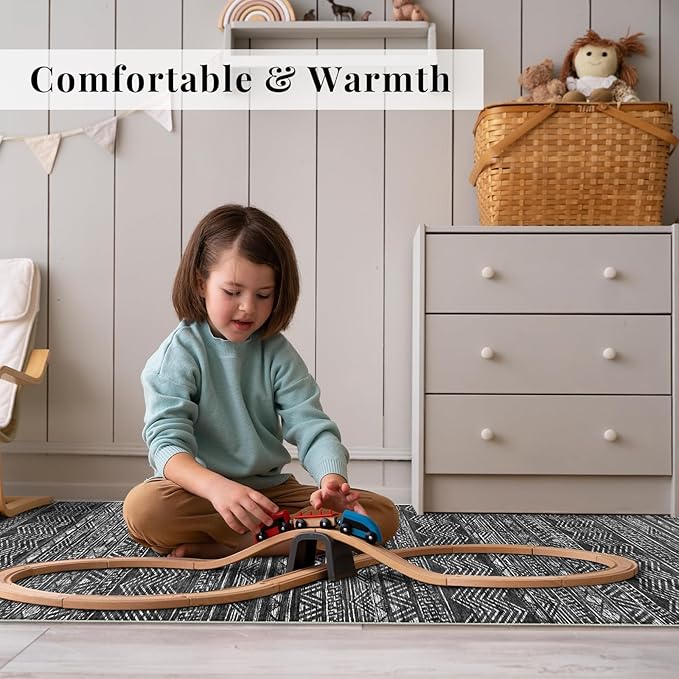 Ksrau 2x5 Hallway Runner Rug - Moroccan Non Slip Long Rug for Entryway Soft Low-Pile Washable Neutral Rugs for Kitchen Small Waterproof Indoor Floor Carpet for Bedroom Bathroom Laundry 2x5 Black