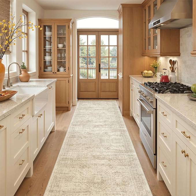 Runner Rug 3x10 Washable Non-Slip Hallway Runner Rugs for Kitchen Bathroom Laundry Room Beige Vintage Floor Carpet Runners for Hallways Entryway