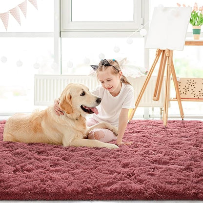 LOCHAS Ultra Soft Indoor Modern Area Rugs Fluffy Living Room Carpets for Children Bedroom Home Decor Nursery Rug 5.3x7.5 Feet, Blush