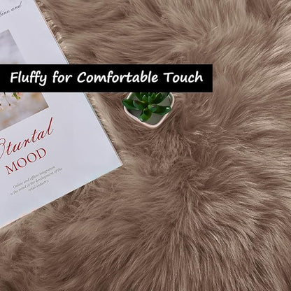 Goolela Faux Sheepskin Fur Runner Rug Light Brown Beige Fluffy Bedside Rug for Bedroom 2x6 Furry Fuzzy Rug Runner Washable Playroom Office Sheepskin