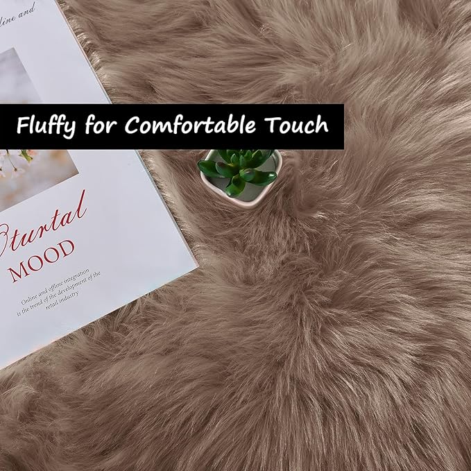 Goolela Beige Area Rug 6x9 Light Brown Fluffy Fuzzy Sheepskin Rug for Living Room Bedroom Shag Faux Fur Carpet Rectangle