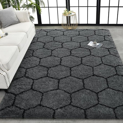 TWINNIS Super Soft Shaggy Rugs Fluffy Carpets, 5x8 Feet, Indoor Modern Plush Area Rugs for Living Room Bedroom Kids Room Nursery Home Decor, Upgrade Anti-Skid Rectangular Fuzzy Rug, Dark Gray