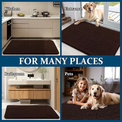 OLANLY Dog Door Mat for Muddy Paws 54x24, Absorbs Moisture and Dirt, Absorbent Non-Slip Washable Doormat, Quick Dry Chenille Mud Mat for Dogs, Entry Indoor Entryway Carpet for Inside Floor, Brown