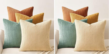 Topfinel Decorative Throw Pillow Covers Cushion Cases, Set of 4 Soft Velvet Modern Double-Sided Designs, Mix and Match for Boho Farmhouse Fall Home Decor (18x18 inch, Orange/Teal) (Pack of 2)