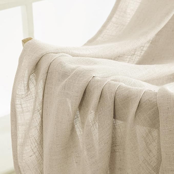 MIULEE Linen Curtains 72 Inch Length 2 Panels for Bedroom Living Room, Soft Thick Linen Textured Back Tab Window Drapes Semi Sheer Light Filtering Rod Pocket Modern Farmhouse Decor