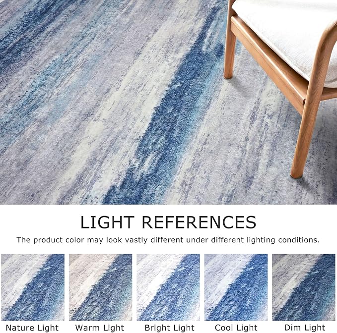 KOZYFLY 3x5 Rug Modern Ombre Living Room Area Rug, Washable Rugs for Bedroom Non-Slip Soft Stain Resistant Striped, Print Blue/Grey/Beige Abstract Carpet for Living/Laundry/Kid Room