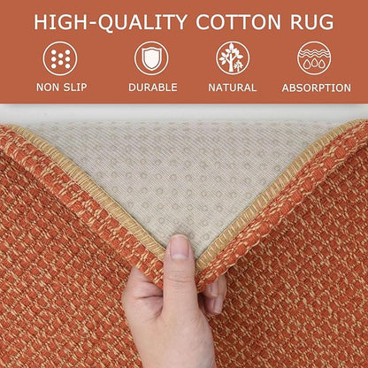 KOZYFLY Extra Long Runners for Hallways 3x14 ft Washable Kitchen Runner Non Slip Rubber Backed Hallway Rug Cotton Entryway Runner Rug Floor Carpet for Indoor Hall, Kitchen, Stair, Orange/Tan