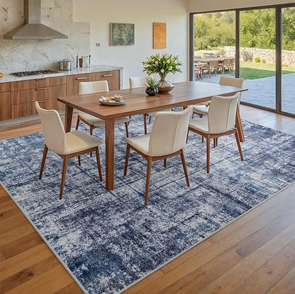 8x10 Area Rugs for Living Room Washable Rug: Anti-Skid Abstract Modern Living Room Rug Soft Thin Carpets Indoor Floor Non-Shedding Carpet for Bedroom Dining Farmhouse Nursery Navy Light Gray