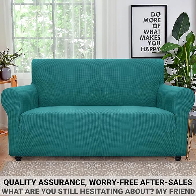 ZNSAYOTX Super Stretch Couch Cover Love Seat Sofa Covers for Living Room Dogs Pet Friendly Furniture Protector Spandex Loveseat Slipcovers with Anti Slip Foam Sticks (Peacock Teal, Loveseat)