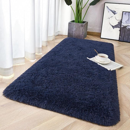 Chicrug Soft Runner Rug for Bedroom Living Room Plush Fluffy Rug 2x4 Feet, Shag Furry Runner Carpet Non Shedding for Nursery Children Kids Girls Room Home Decorative, Navy Blue