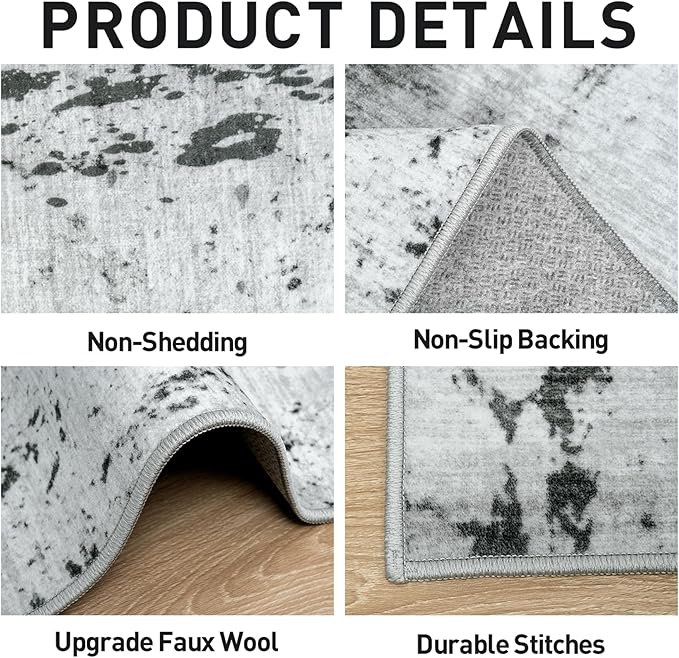 8x10 Area Rugs Washable Rug: Modern Abstract Living Room Rug Soft Anti-Skid Thin Carpet Indoor Floor Non-Shedding Carpets for Bedroom Dining Room Farmhouse Nursery Home Office Black White Grey