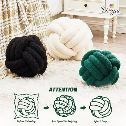 Uvvyui Knot Pillow Ball, Soft Home Decorative Pillows, Round Throw Pillow, Handmade Knotted Plush Pillow, Round Boucle Pillow Cushion (14 Inches Dark Green)