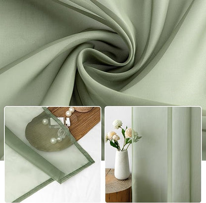 MIULEE 2 Panels Sage Green Sheer Window Curtains Elegant Window Voile Panels/Drapes/Treatment for Bedroom Living Room (54X45 Inches)