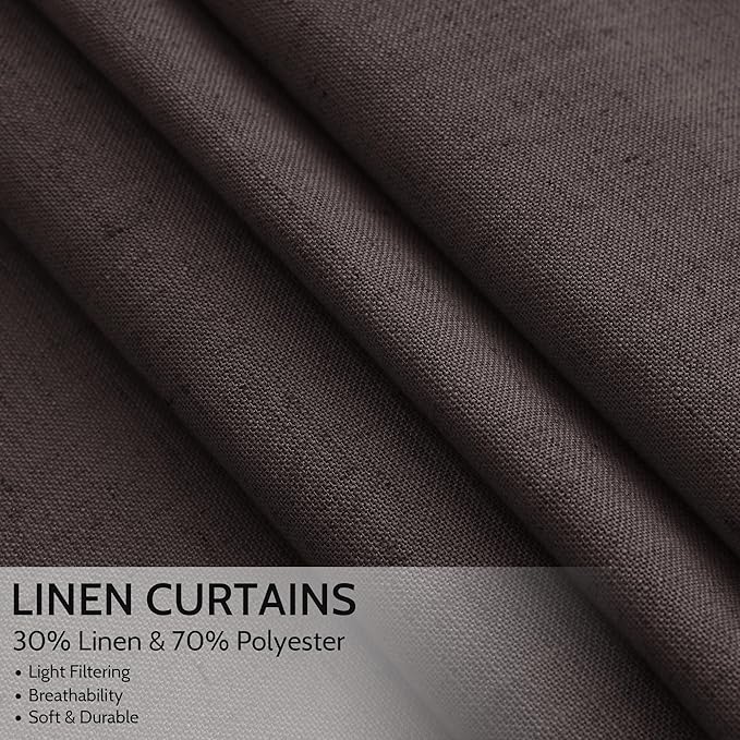 Extra Long Curtain Cocoa Coffee Morden Linen Blend Light Filtering Back Tab Curtains for Long Winodws 120 Inches Length, Semi Sheer Privacy Drapes for Living Room, 52x120 inch, 2 Panels