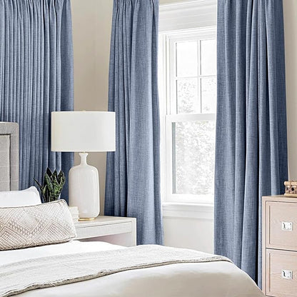 MIULEE Linen Texture Curtains for Bedroom Solid 100% Blackout Thermal Insulated Stone Blue Curtains Grommet Room Darkening Drapes Luxury Decor for Living Room Nursery 52x90 Inch (2 Panels)